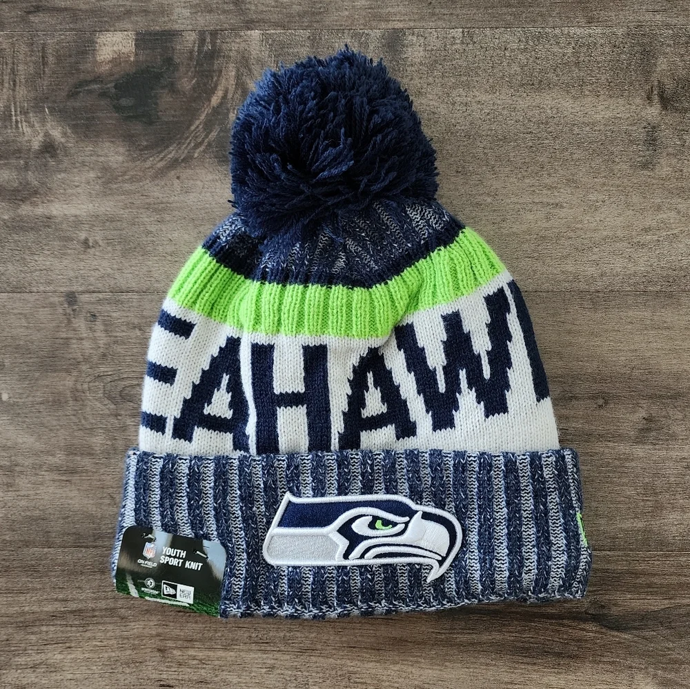 New Era NFL Seattle Seahawks Youth Sport Knit Pom Beanie NEW